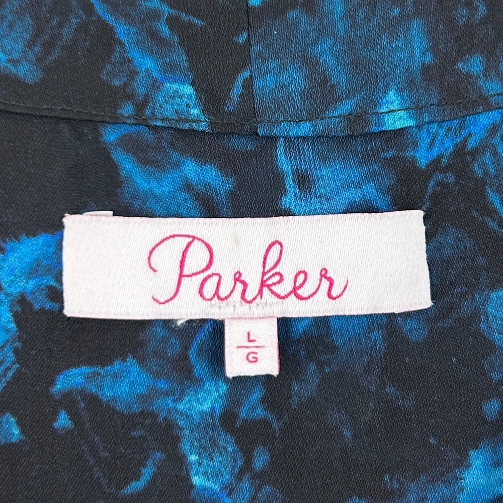 Parker Blue and Black Abstract Tie-Waist V-Neck Blouse - Picture 3 of 5